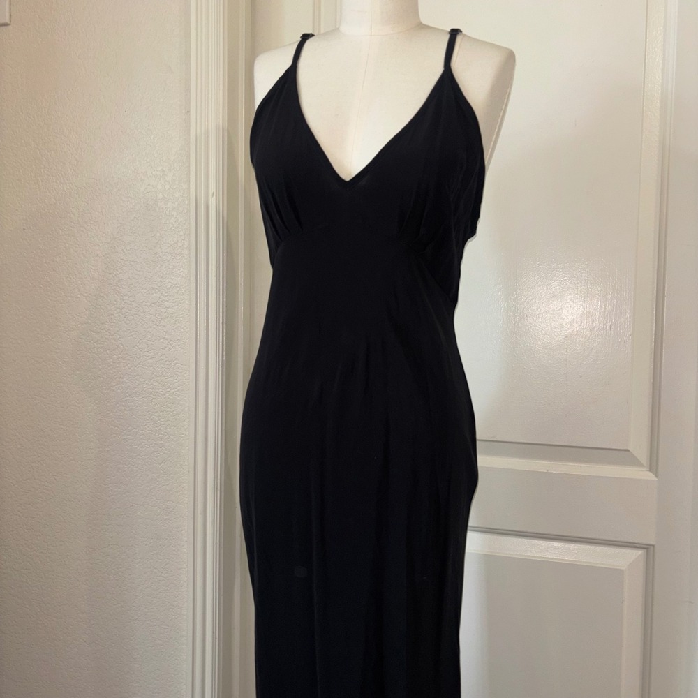 ACACIA resortwear cairo black ink slip vneck dress maxi 100% cotton NWT small